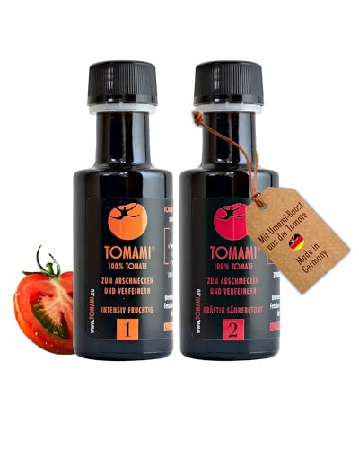 Tomami Gourmet-Set Mini - Geschenkbox 2x 45ml Umami Würzsauce - 100% Tomate - Vegan, Glutenfrei, Laktosefrei, Sojafrei - Herzhaft bis Intensiv-Fruchtig - Perfektes Ostergeschenk von TOMAMI