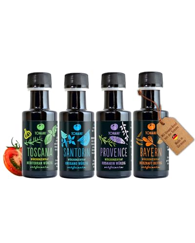 Tomami Würzsauce Geschenkbox Europareise - 4x 45ml - Kulinarisch Würzig - Erlesene Gewürze & Umami-Geschmack - Herzhafte & Mediterrane Speisen - Perfektes Ostergeschenk von TOMAMI