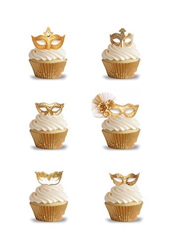 18 Stand Up Gold maquerade Ball Masken Essbar Wafer Papier Kuchen Topper Dekorationen von Top That