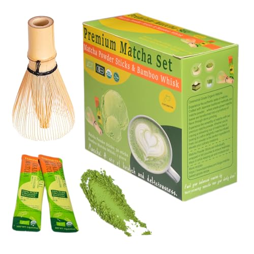 TOP ONE Mini Matcha Tee Set - Bio-Zeremonielles Matcha-Pulver aus Japan mit 30 Einzelportionen und handgefertigtem Bambusbesen TOP ONE Mini Matcha Tee Set - Bio-Zeremonielles Matcha-Pulver aus Japan mit 30 Einzelportionen und handgefertigtem Bambusbesen von TOP ONE