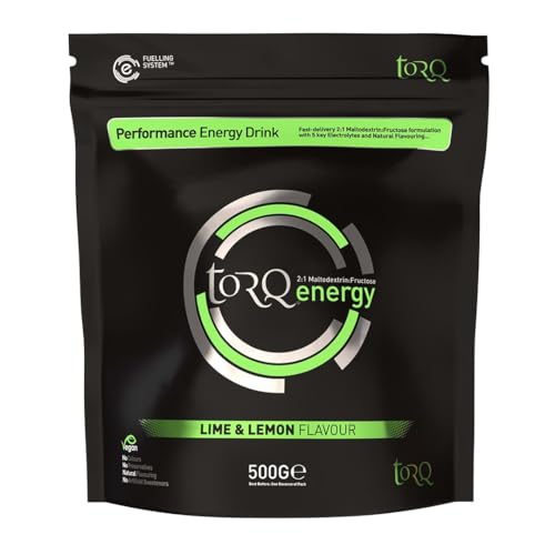 Torq Energy Drink Natural Lime & Lemon Isotonic Energy Drink Powder - Electrolyte Powder Energy Drinks High Carbohydrates 30g per 500ml and Sodium - 15 Servings - 500g von TORQ