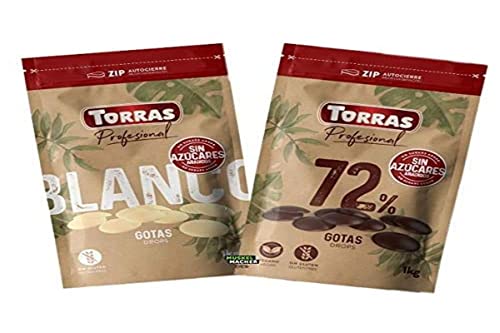 Torras Schoko Drops, 72% Kakaogehalt, Dunkle Schokoladen Drops ohne Zuckerzusatz, Bigpack (1.000g) von Torras