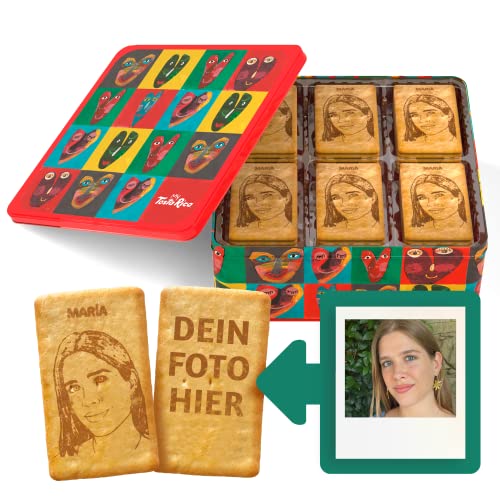 60 Personalisierte Kekse mit Foto, Spruch und Widmung - Beinhaltet eine Schachtel mit Kreativem Design - Ideal als Personalisiertes und Originelles Geschenk - Gelbe Dose - My TostaRica von TOSTA RICA