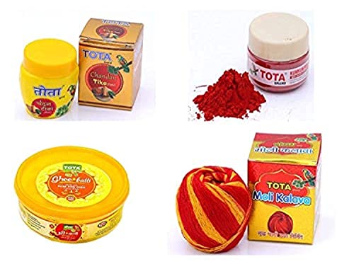 TOTA Pooja Set Ghee Cotton Wicks | Roli Kumkum | Moli Kalawa - Indian Puja Artikel für Zuhause - 3 Stück TOTA Pooja Set Ghee Cotton Wicks | Roli Kumkum | Moli Kalawa - Indian Puja Artikel für Zuhause - 3 Stück von TOTA