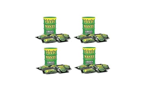 4 x Green Toxic Waste Drum Candy Süßigkeiten – Ultra Saure Aromen (Kiwi, Limette, Birne, Melone, Apfel) von TOXIC WASTE