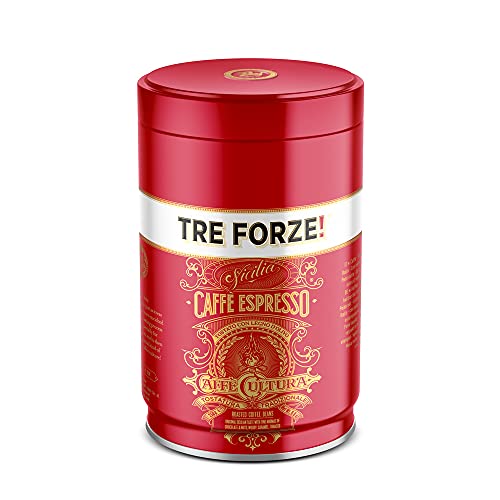 TRE FORZE! Espresso Caffè 250g in hochwertiger Dose - Espresso Bohnen Traditionelle Röstung über Olivenholzfeuer In Handarbeit - Premium Kaffeebohnen für Vollautomat und Siebträger von TRE FORZE!
