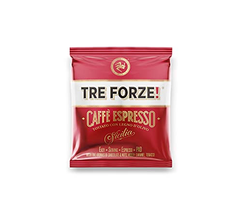 TRE FORZE! Espresso Caffè - ESE Pad 50 Stück - Pods - Traditionelle Röstung über Olivenholzfeuer In Handarbeit - Premium Kaffeepads E.S.E Pads (50 Stück je 7 g von TRE FORZE!