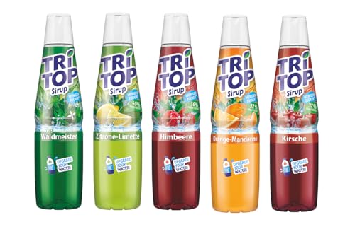 TRi TOP Sirup Sortiment - Unsere Besten - Kirsche - Zitrone-Limette - Waldmeister - Orange-Mandarine - Himbeere (5 x 600ml) von TRI TOP