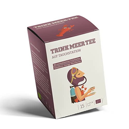 Trink Meer Tee AUF TAUCHSTATION - ein aromatisierter Bio Früchtetee mit Sanddorn, Orange-Mandarine | in handgenähten Teebeuteln | 15 x 5g = 75 g von TRINK MEER TEE