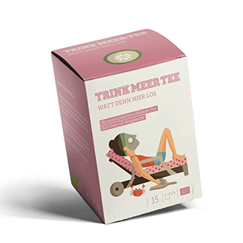 Trink Meer Tee WATT DENN HIER LOS - Bio aromatisierter schwarzer Tee | hocharomatisch | Earl Grey | Bergamotte Geschmack | Schwarztee | Biotee in handgenähten Teebeuteln I 15 x 3g = 45g Trink Meer Tee WATT DENN HIER LOS - Bio aromatisierter schwarzer Tee | hocharomatisch | Earl Grey | Bergamotte Geschmack | Schwarztee | Biotee in handgenähten Teebeuteln I 15 x 3g = 45g von TRINK MEER TEE