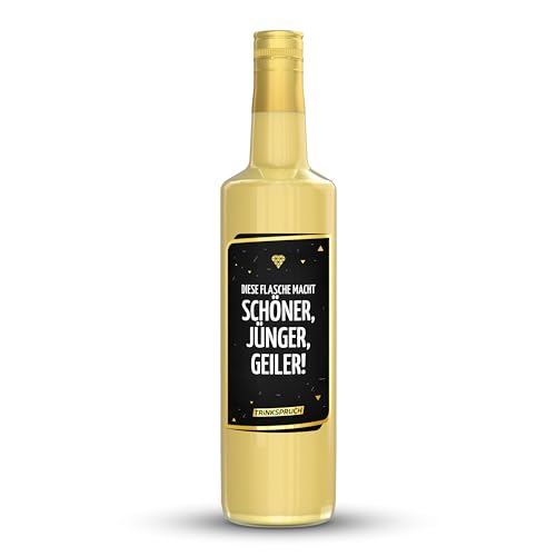 TRINKSPRUCH - Bio Eierlikör mit Spruch: "Diese Flasche macht schöner, jünger, geiler!", 0,7L cremiger Likör mit 14% vol, Ein besonderes Alkohol Geschenk von TRINKSPRUCH