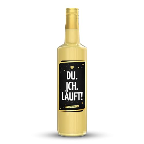 TRINKSPRUCH - Bio Eierlikör mit Spruch: "Du. Ich. Läuft!", 0,7L cremiger Likör mit 14% vol, Ein besonderes Alkohol Geschenk von TRINKSPRUCH