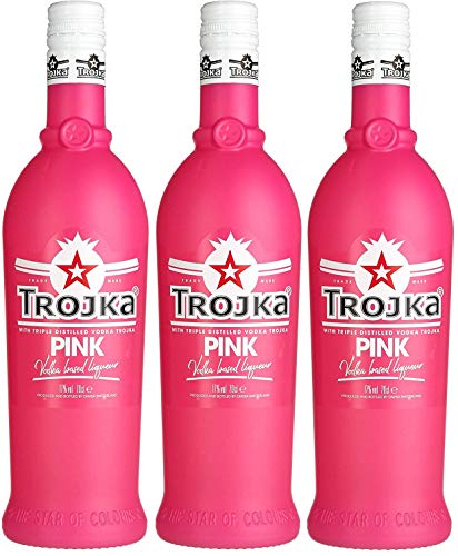 3 Flaschen Trojka Wodka Pink Erdbeergeschmack a 0,7l 17% vol. von TROJKA