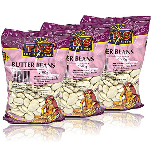 TRS - 3er Pack Weiße Butterbohnen getrocknet - Premium Limabohnen in 500 g Packung (Butter Beans) von TRS
