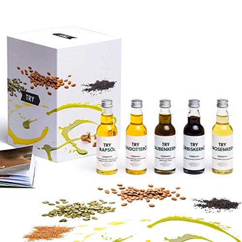 TRY Öl Set Geschenk - 5x 50ml Kernöl kaltgepresst in einer Probierbox - kulinarisches Geschenkset für Kochbegeisterte TRY Öl Set Geschenk - 5x 50ml Kernöl kaltgepresst in einer Probierbox - kulinarisches Geschenkset für Kochbegeisterte von TRY FOODS
