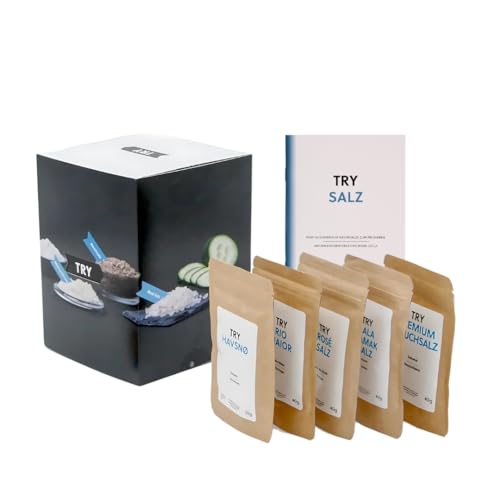 Salz Set Geschenkset I Havsnö Meersalzflocken, Rio Maior Quellwassersalz, Rose Salz, Rauchsalz, Kala Namak I Hochwertige Geschenke Feinschmecker Probierset von TRY FOODS