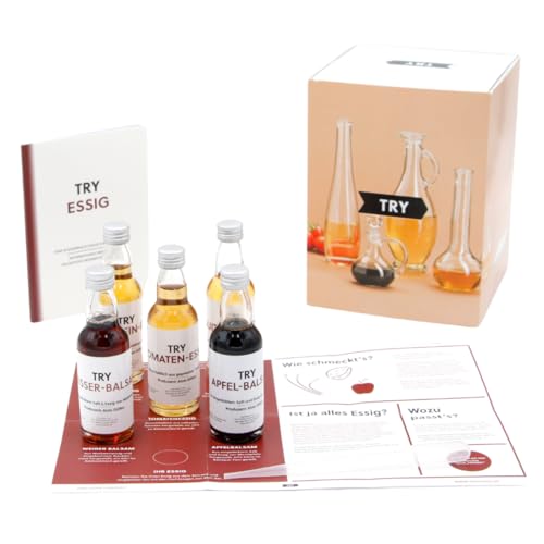 Essig Set Geschenkset 5 x 50ml I Bekannt aus Höhle der Löwen I Apfelessig, Quittenessig, Weißweinessig, Balsamico Essig, Tomatenessig I Hochwertige Geschenke I Feinschmecker Probierset von TRY FOODS