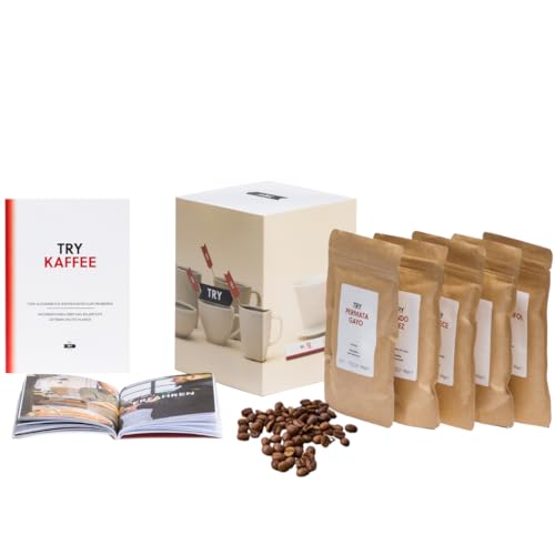 TRY Kaffee Geschenkset, ganze Bohnen - bekannt aus "Die Höhle der Löwen" - fünf Spitzen-Kaffees aus aller Welt & 60-seitiges Booklet - das perfekte Geschenk für alle Kaffee-Fans! von TRY FOODS