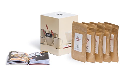 TRY Kaffee Geschenkset, ganze Bohnen - bekannt aus "Die Höhle der Löwen" - fünf Spitzen-Kaffees aus aller Welt & 60-seitiges Booklet - das perfekte Geschenk für alle Kaffee-Fans! von TRY FOODS