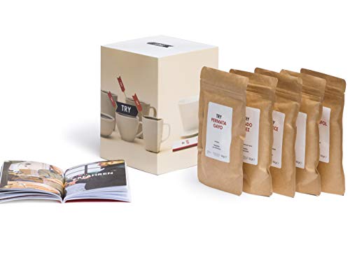 TRY Kaffee Geschenkset - bekannt aus "Die Höhle der Löwen" - fünf Spitzen-Kaffees aus aller Welt & 60-seitiges Booklet - das perfekte Geschenk für alle Kaffee-Fans! (gemahlen) von TRY FOODS