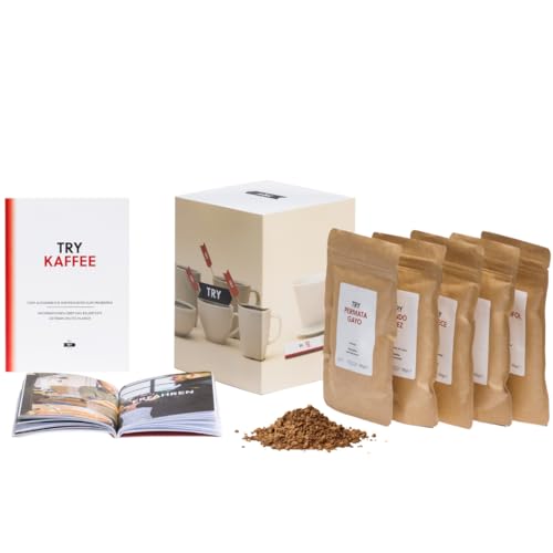 TRY Kaffee Geschenkset - bekannt aus "Die Höhle der Löwen" - fünf Spitzen-Kaffees aus aller Welt & 60-seitiges Booklet - das perfekte Geschenk für alle Kaffee-Fans! (gemahlen) von TRY FOODS