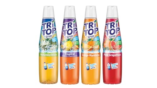 TRi TOP Getränkesirup 4er Set | Orange-Mandarine, Pink-Grapefruit, Tropic, Holunder | 4x600ml [5Liter Erfrischungsgetränk pro Flasche] von TRi TOP