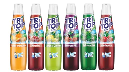 Tri Top Frucht Sirup Sortiment - Kirsche - Zitrone-Limette - Waldmeister - Orange-Mandarine - Himbeere - Schwarze Johannisbeere (6 x 600ml) von TRi TOP