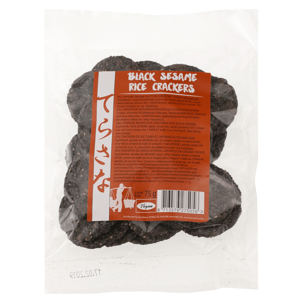 Naturreiscracker mit schwarzem Sesam Naturreiscracker mit schwarzem Sesam von TS Import