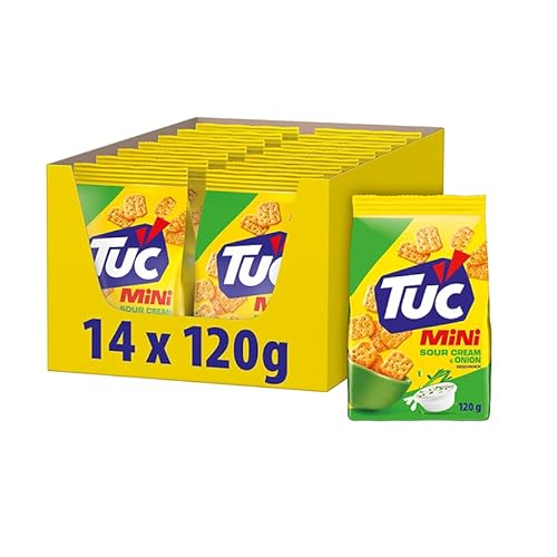 TUC Mini Sour Cream & Onion, Snack-Cracker, Knabberei zum Dippen und Genießen, 14 x 120g von Tuc