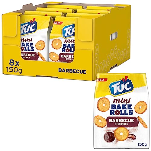 TUC Mini Bake Rolls Barbecue 8 x 150g I Knusprige Brotchips I Knabbergebäck Chips Großpackung von Tuc