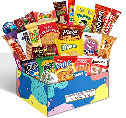 groß Süßigkeiten Box mit 24 Snacks| Ähnlich Turkei Box | American Candy Box | Aus Aller Welt | Snackbox aus der Türkei | in Originalgröße in einer Süssigkeiten Box von Turkish Junk Foods By GUNBO