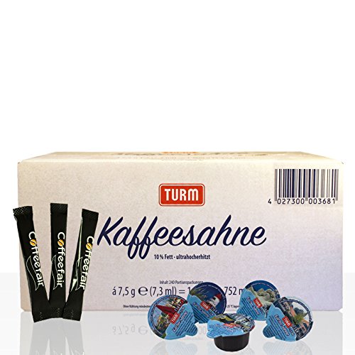 Set | Turm Kaffee-Sahne 2 x 240 Stk & Coffeefair Zucker-Sticks 1000 x 4g von TURM-Sahne