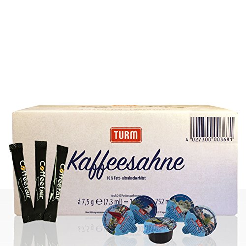 Set | Turm Kaffee-Sahne 240 Stk & Coffeefair Zucker-Sticks 1000 x 3,6g von Turm