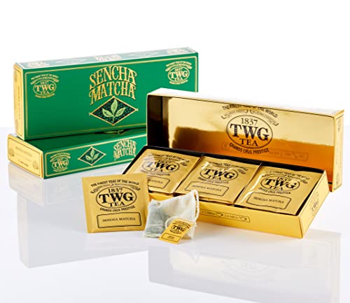 TWG Singapore - The Finest Teas of the World - Sencha Matcha - 15 Handnaht Teebeutel aus reiner Baumwolle von TWG