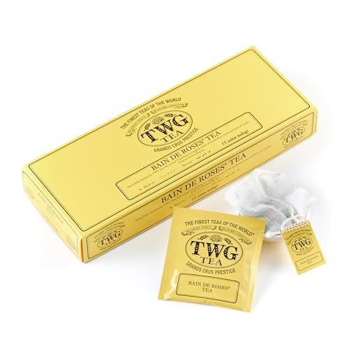 TWG Tea | Bain De Roses Tea | Schwarzer Tee | Rosenknospen und Rosenblätter | 15 Handgenähte Teebeutel aus Baumwolle | Geschenkset von TWG