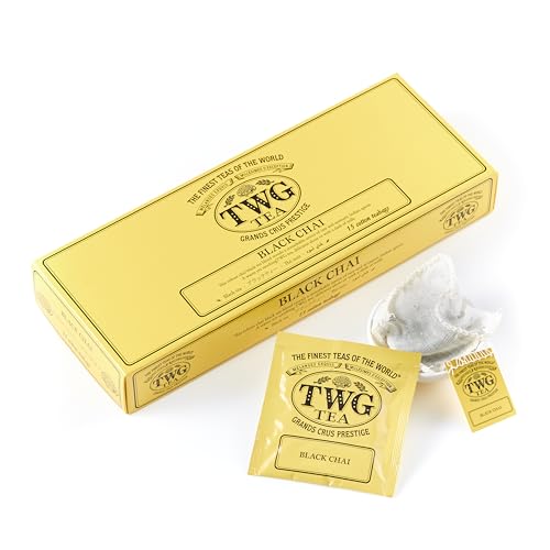 TWG Tea | Black Chai Tea | Schwarzer Tee | Aromatische Indische Gewürze | 15 Handgenähte Teebeutel aus Baumwolle | Geschenkset von TWG