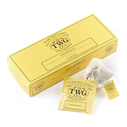 TWG Tea | Chamomile Tea | Kamille Kräuter Tee | Entkoffeiniert und Theinfrei | 15 Handgenähte Teebeutel aus Baumwolle | Geschenkset von TWG