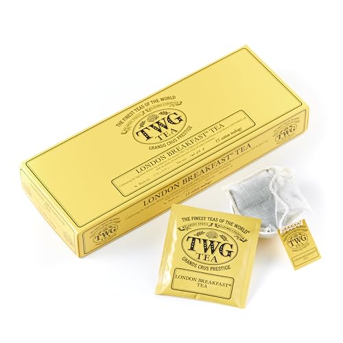 TWG Tea | London Breakfast Tea | Schwarzer Tee | Kakaofrucht | 15 Handgenähte Teebeutel aus Baumwolle | Geschenkset von TWG