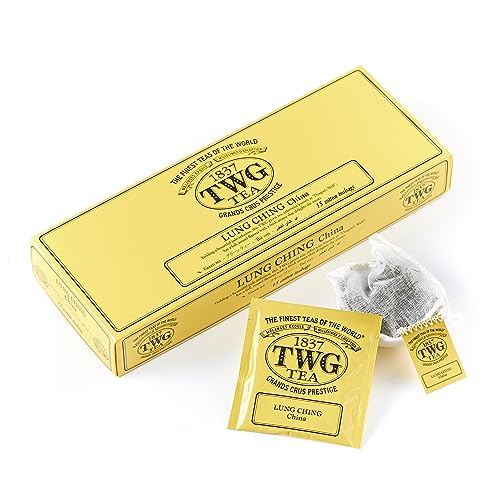 TWG Tea | Lung Ching, Gartengrüntee in 15 handgenähten Teebeuteln aus Baumwolle in einer Geschenkbox, 37,5 g von TWG