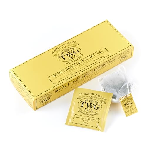 TWG Tea | Royal Darjeeling FTGFOP1 Tea | Schwarzer Tee | Reife Aprikosen | 15 Handgenähte Teebeutel aus Baumwolle | Geschenkset von TWG Tea