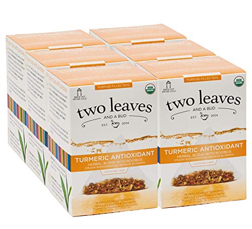 6 x Two Leaves and a Bud | Kurkuma | Turmeric | Kräuter Tee | Antioxidant | Bio Tee | Herbal Tea | Pyramiden-Teebeutel | aromaversiegelt | ohne Zucker | 6 x 15 Teebeutel (90 Teebeutel) von TWO LEAVES AND A BUD