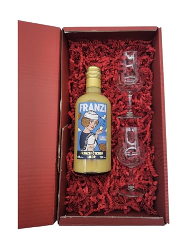 Franzi | Franzbrötchen Likör | 500 ml | 15% Vol. | Samtig weicher Sahnelikör | Geschmack von Zimt & karamellisiertem Zucker | mit 2 hochwertigen Gläsern im Geschenkset von Tabakland ...ALLES WAS ANMACHT!