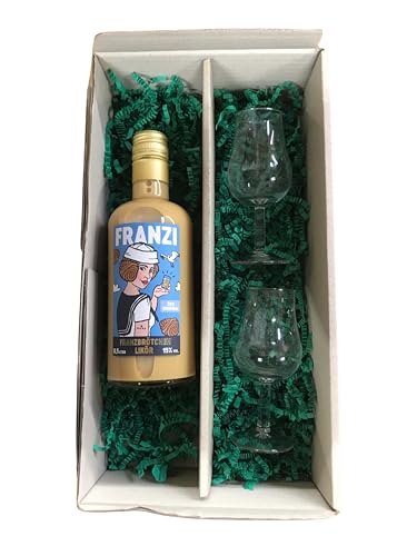 Frohe Ostern Geschenkset - Franzi Franzbrötchen Sahnelikör 15% Vol. + 2 hochwertige Gläser im Oster-Geschenkset (1 x 0,5 Ltr.) von Tabakland ...ALLES WAS ANMACHT!