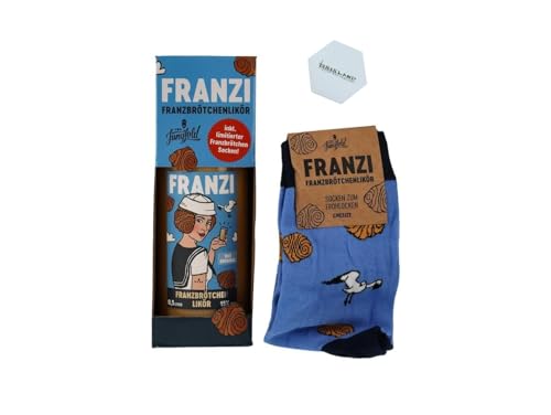 Geschenkbox | Franzi Franzbrötchen Likör mit Franzbrötchensocken | 15% Vol. | 0,5 Liter | Limited Edition | von Tabakland ...ALLES WAS ANMACHT!