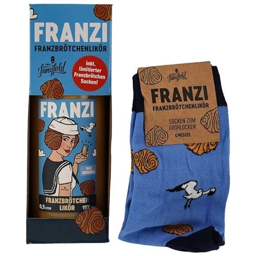Geschenkbox | Franzi Franzbrötchen Likör mit Franzbrötchensocken | 15% Vol. | 0,5 Liter | Limited Edition | von Tabakland ...ALLES WAS ANMACHT!