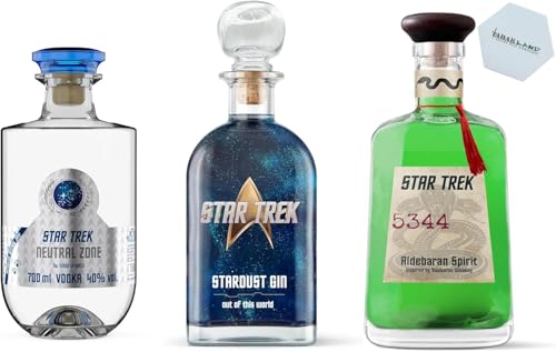 Star Trek 3er Set – Aldebaran Spirit (700ml 38% Vol .), Stardust Gin (500ml 40% Vol.) & Neutral Zone Vodka (700ml 40% Vol.) – Premium Spirituosen für Fans & Sammler von Tabakland ...ALLES WAS ANMACHT!