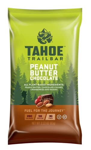 Tahoe Trail Bar, Natürliche Energieriegel auf pflanzlicher Basis (62,9 g Proteinriegel, 12 Stück) High Protein Non-GVO, Glutenfreie, vegane gesunde Snacks – Erdnussbutterschokolade von Tahoe Trail Bar