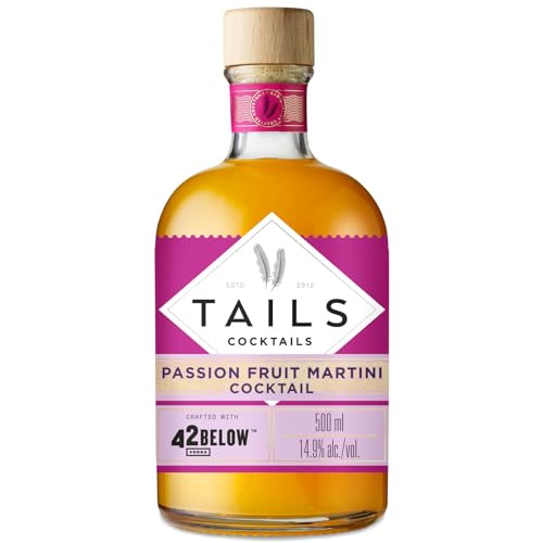 Tails Cocktails Passion Fruit Martini Cocktail, mit 42Below Vodka, Ready-To-Drink Getränke-Mix für 4 servierfertige Cocktails in Barqualität, einfach mit Eis shaken, 14,9% Vol., 50 cl/500 ml von Tails