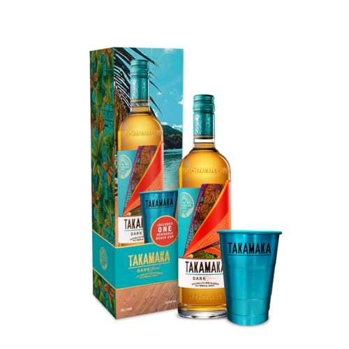 Takamaka I Dark Spiced I 700 ml I 38% Volume I Brauner Premium Rum mit Beach Cup in einer Geschenkbox von Takamaka
