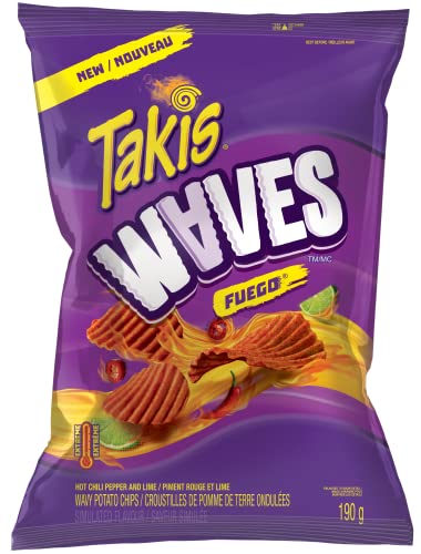 Takis Waves Fuego Spicy Chili Pepper und Lime gewellte Kartoffelchips, dick geschnittene, extra gewellte knackige Kartoffelchips, 190 g von Takis